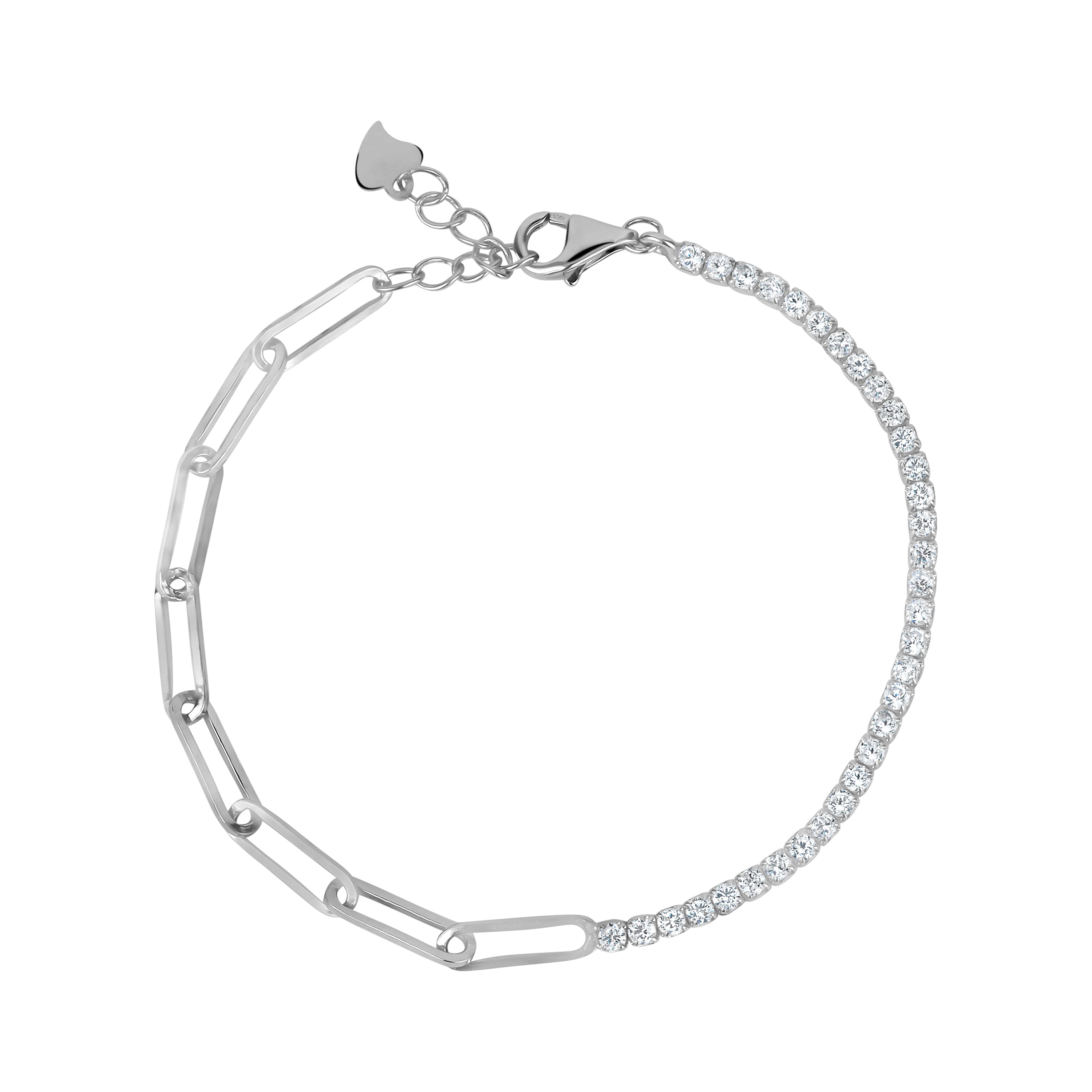 Elegant 3A Cubic Zirconia Bracelet featuring large links, crafted from 925 sterling silver and rhodium plated for durability.