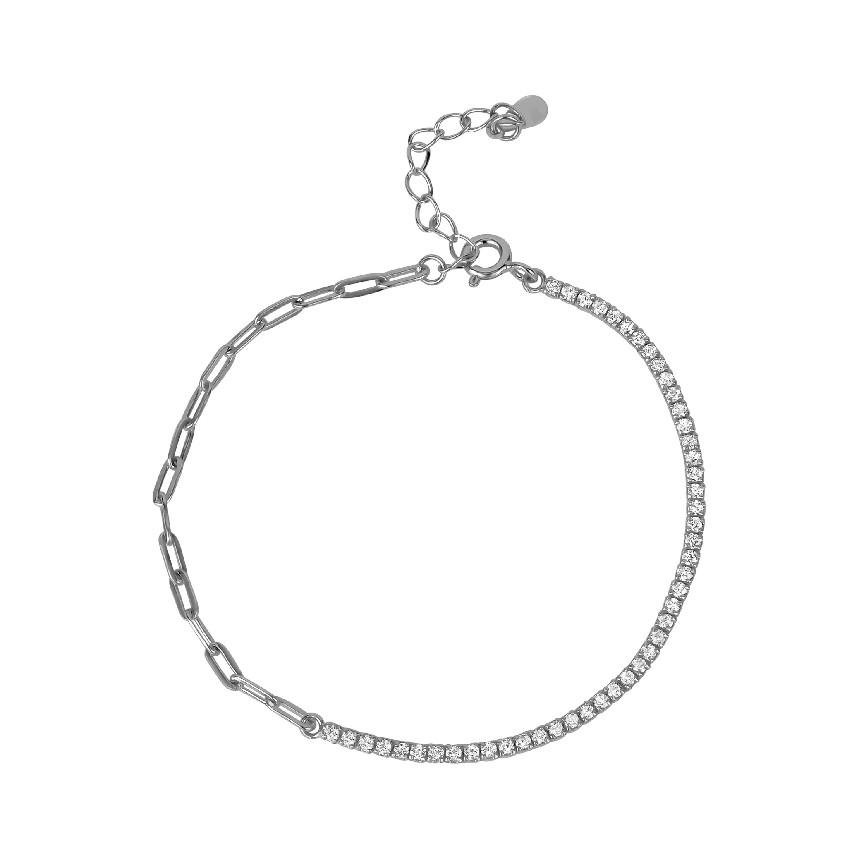 Elegant 5A Cubic Zirconia bracelet with links, crafted from 925 sterling silver and plated with Rhodium, featuring a stylish design.
