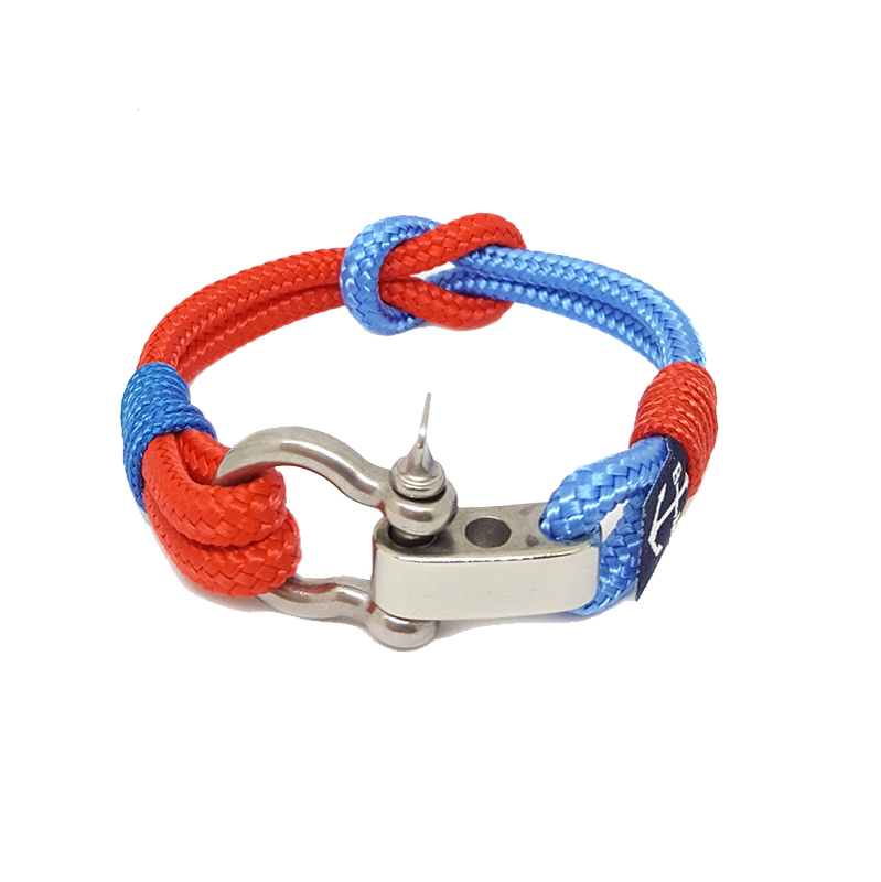 Adjustable Shackle Blue-Red Nautical Bracelet featuring high-quality sailing ropes and stainless steel shackle, perfect for stylish wear.