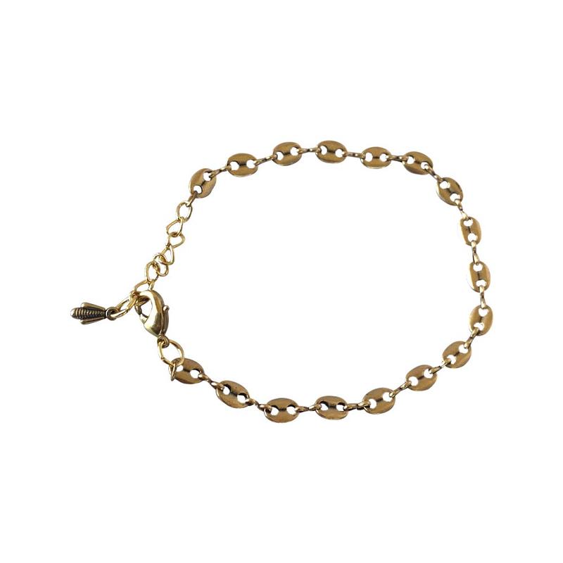 Ava Bracelet featuring rounded links in matte antique gold finish, adjustable and nickel-free, perfect for stacking or wearing alone.
