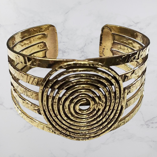 Bohotusk Spiral Adjustable Brass Bangle Bracelet showcasing its elegant spiral design and adjustable feature.