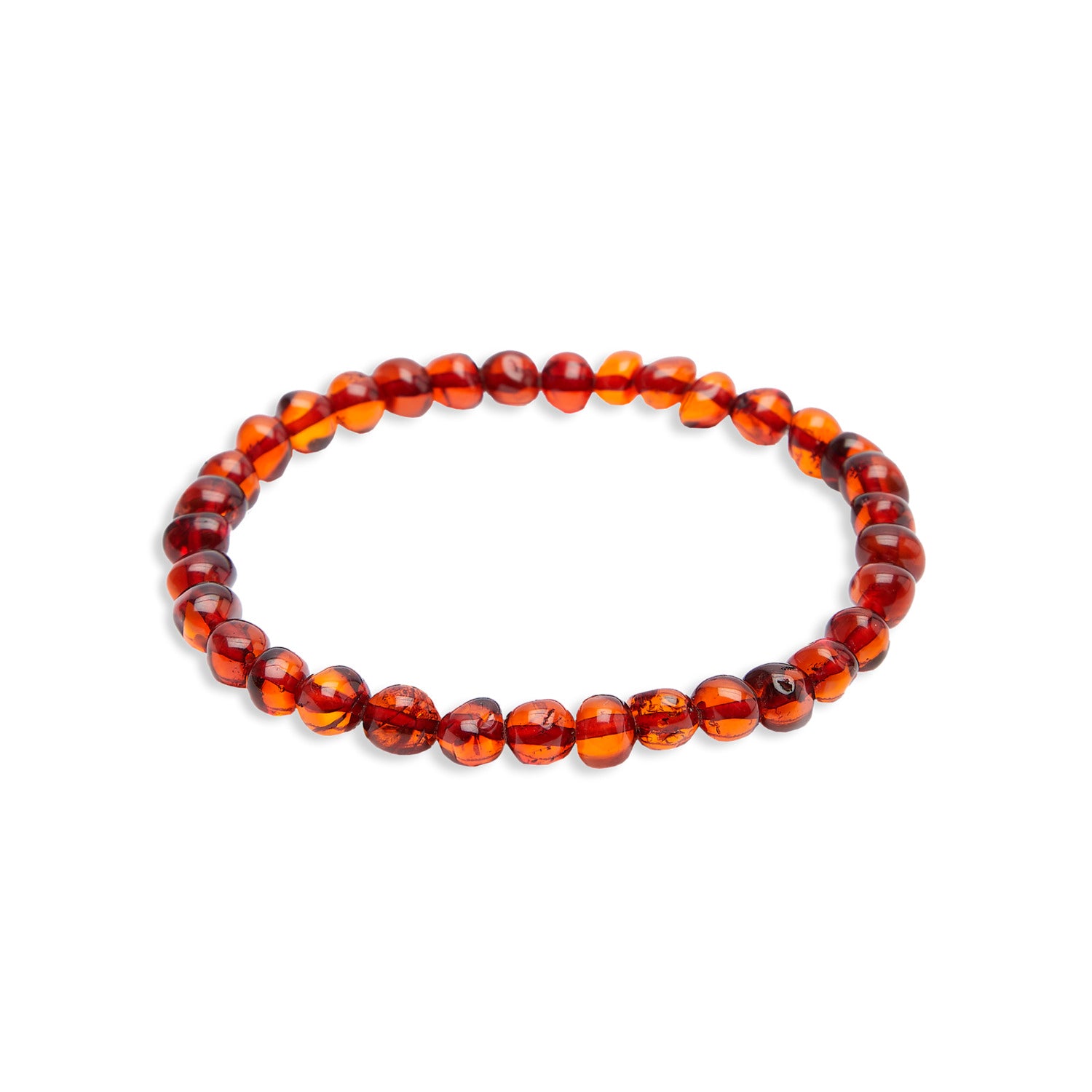 Bracelet en ambre couleur cognac 'Elixir de Vie' avec perles polies, symbolisant bien-être et élégance.