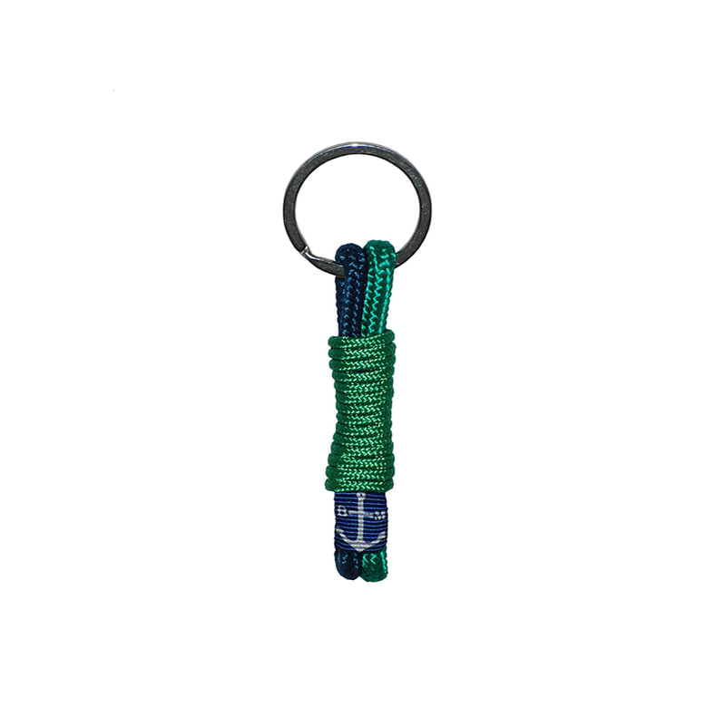 Brendan Handmade Braiding Keychain made from durable nautical ropes in vibrant green color, showcasing intricate braiding and craftsmanship.