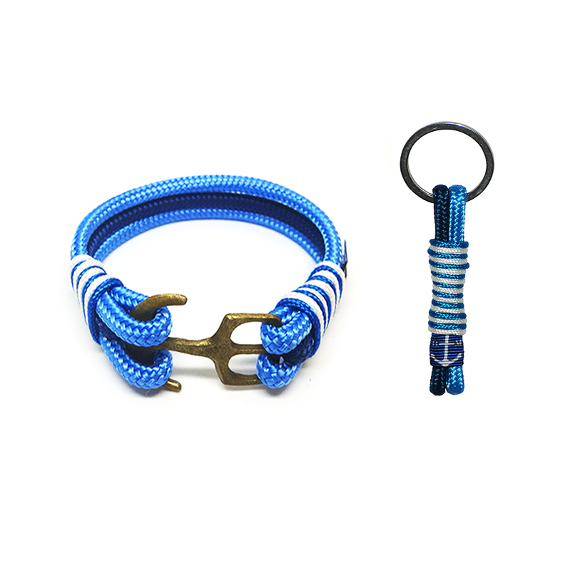 Callen Nautical Bracelet & Keychain featuring a bronze anchor and blue nautical rope, handmade in Dublin, Ireland.