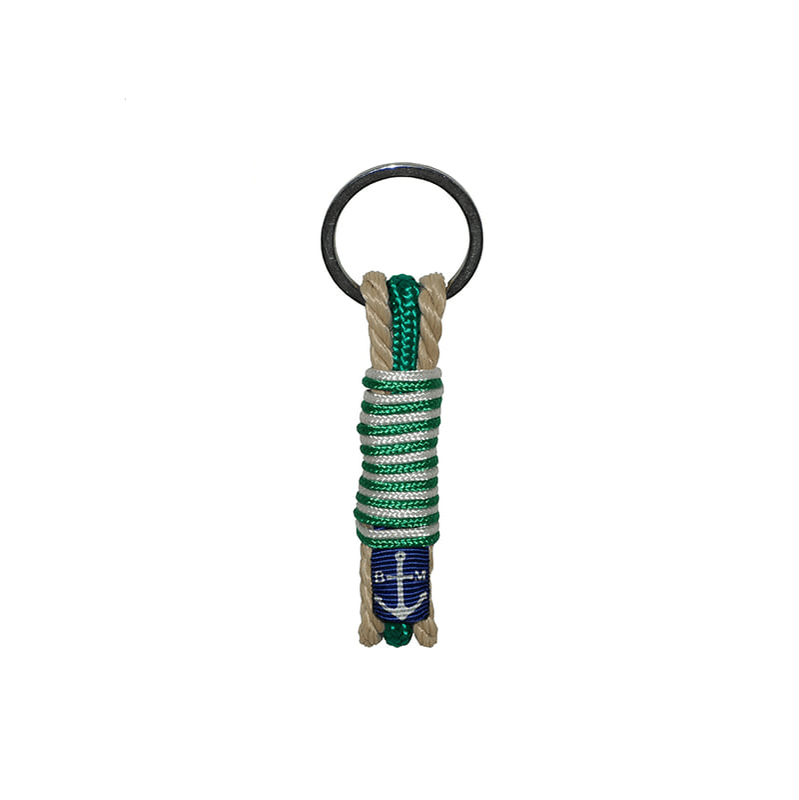 Classic Rope & Braided Green String Handmade Keychain featuring beige and green colors, showcasing intricate craftsmanship and nautical design.