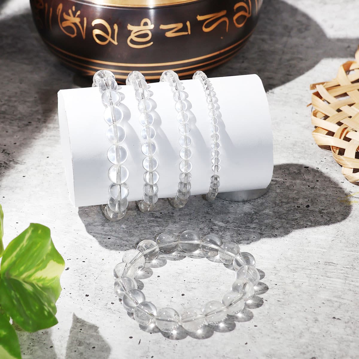 A beautiful Clear Quartz Round Beads Bracelet showcasing natural crystal beads, perfect for healing and spiritual growth.