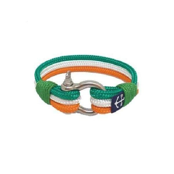 Ireland Flag Nautical Bracelet by Bran Marion featuring colorful nautical ropes and a stainless steel anchor.