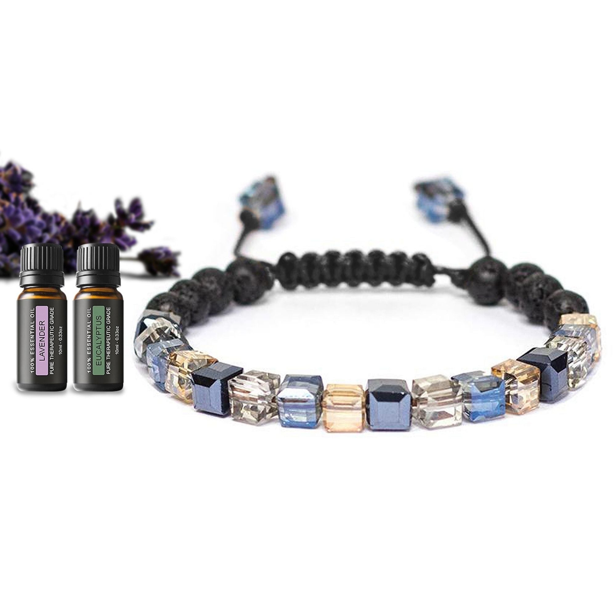 Lava Stone Glass Diffuser Bracelet with colorful glass beads and essential oils, showcasing its stylish design and therapeutic benefits.