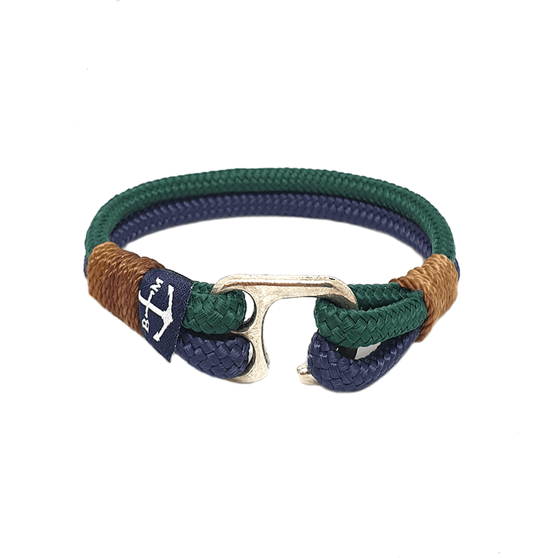 Lynx Nautical Bracelet featuring green and blue nautical ropes with a stainless steel hook, elegantly displayed on a wrist.