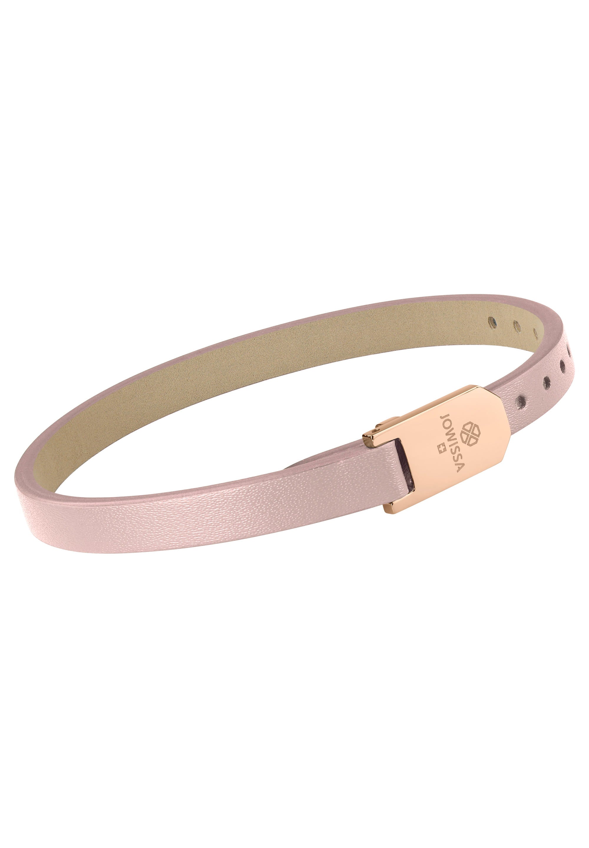 Matt Plain Leather Strap JS.0130 in rose color with stainless steel buckle, designed for women.