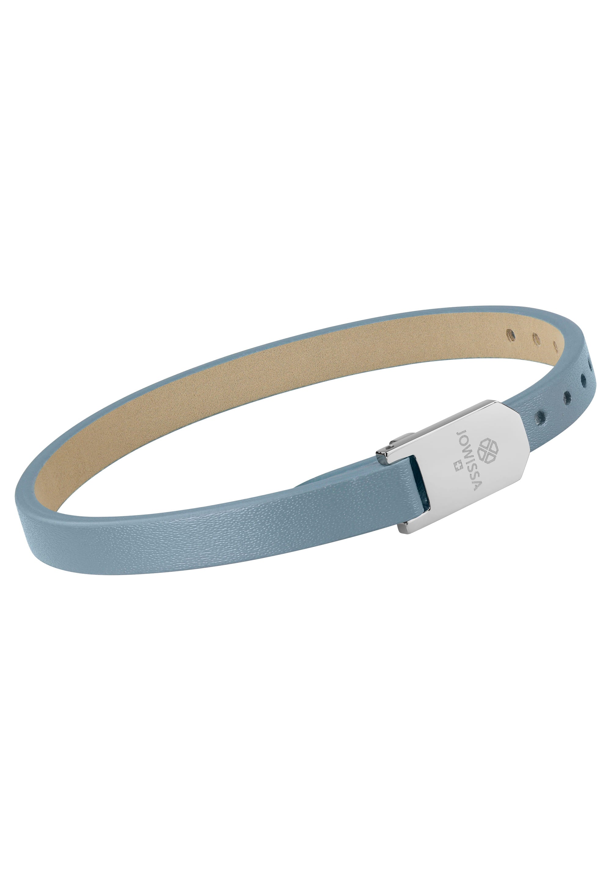 Matt Plain Leather Strap JS.0132 in light blue with stainless steel buckle, designed for women.
