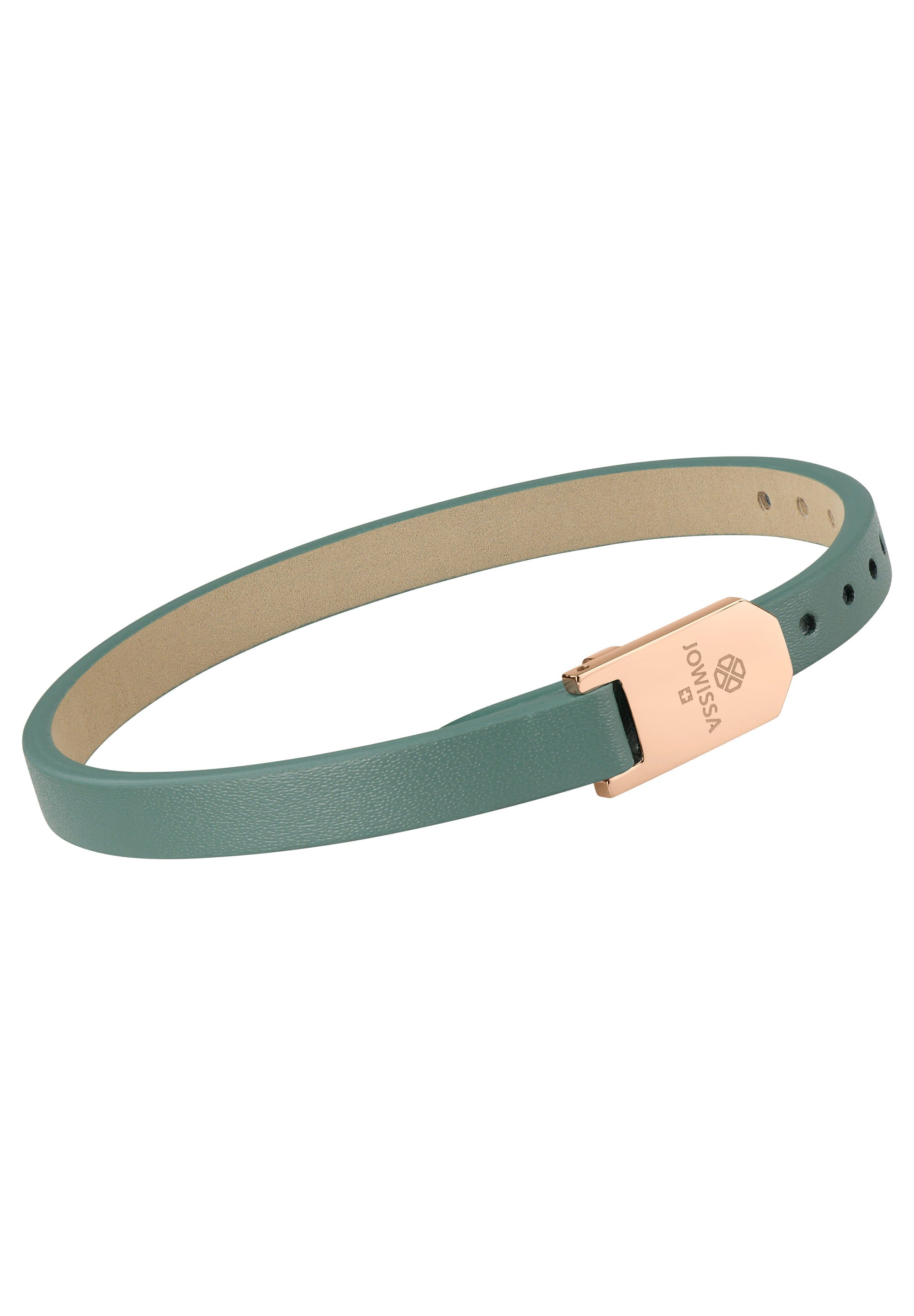 Matt Plain Leather Strap JS.0136 in rose and green colors with stainless steel buckle, designed for women.