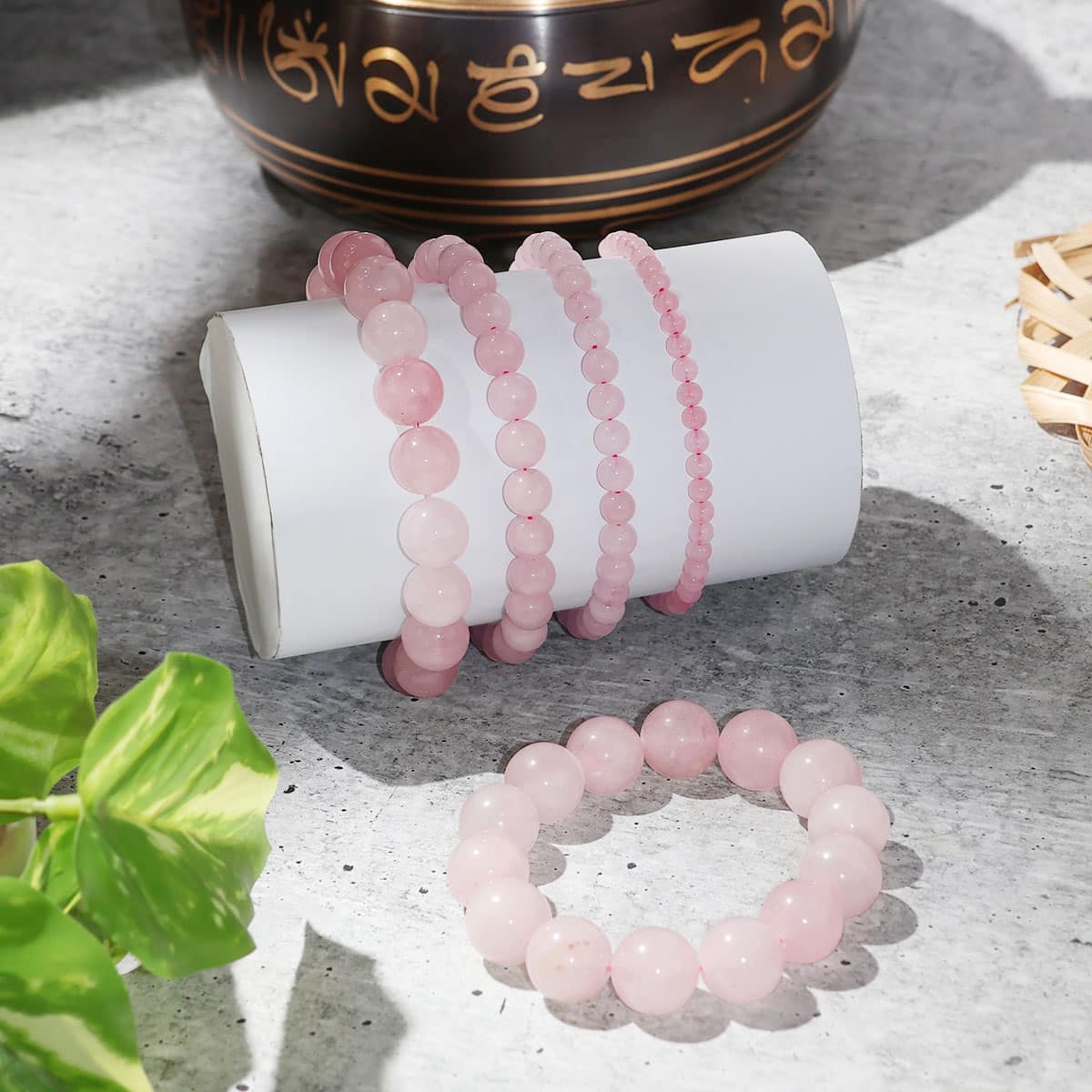 A beautiful Rose Quartz Round Beads Bracelet showcasing natural pink crystals, perfect for emotional healing and stylish wear.