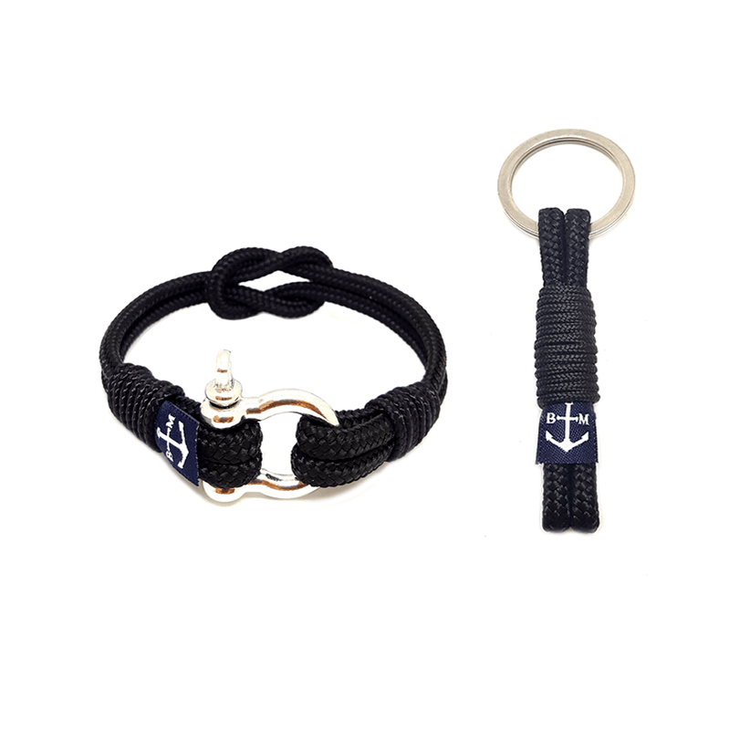 Sadie Reef Knot Nautical Bracelet and Keychain, handmade with high-quality nautical ropes and stainless steel, showcasing a classic black design.