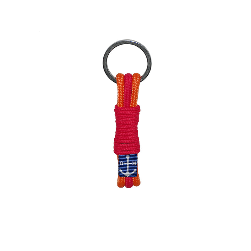 Shania Handmade Cord Keychain featuring vibrant orange and red nautical ropes, showcasing its unique handcrafted design.