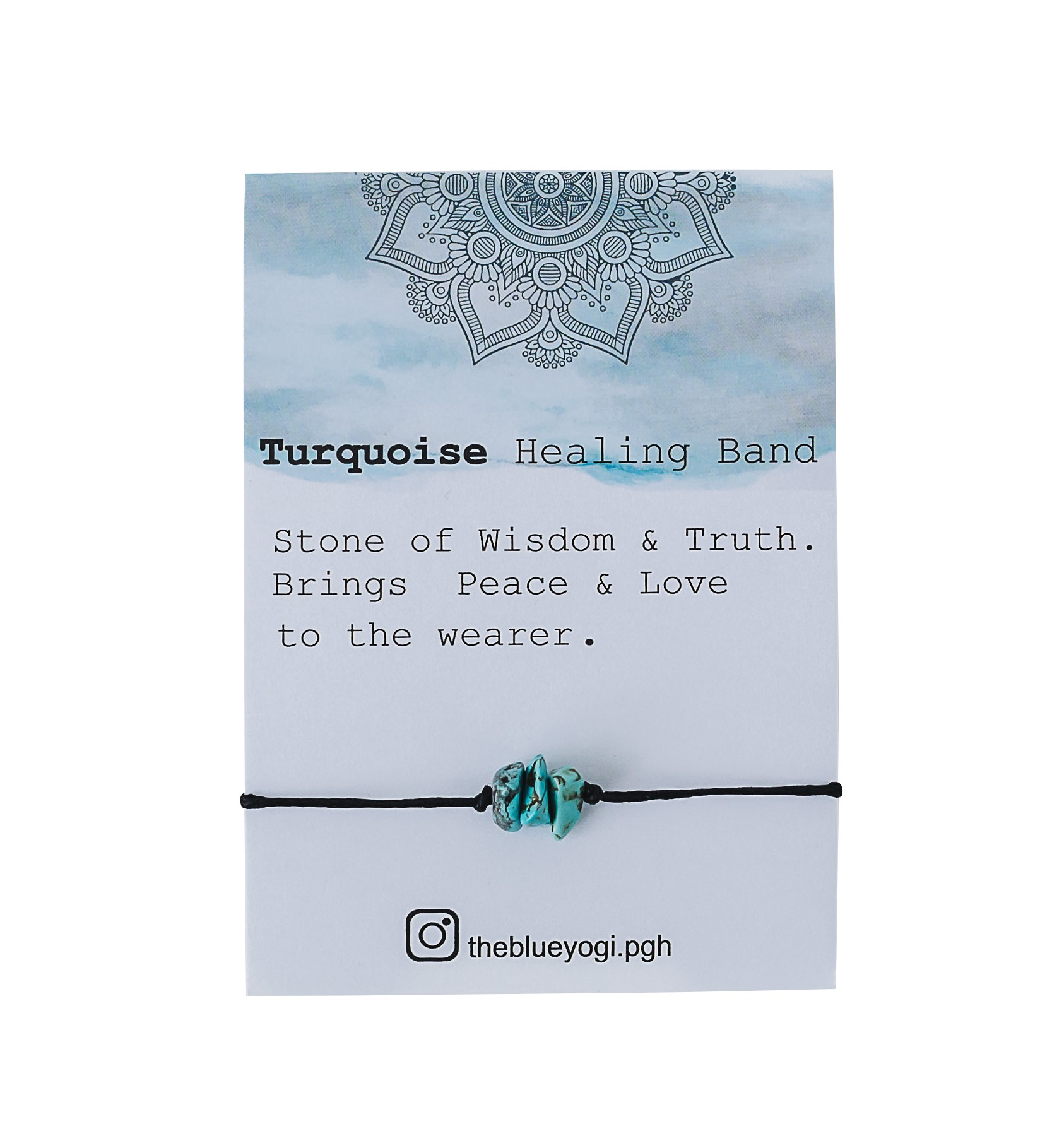 Turquoise Gemstone Healing Band displayed as a casual bracelet or anklet, featuring a tie closure and natural turquoise stones.