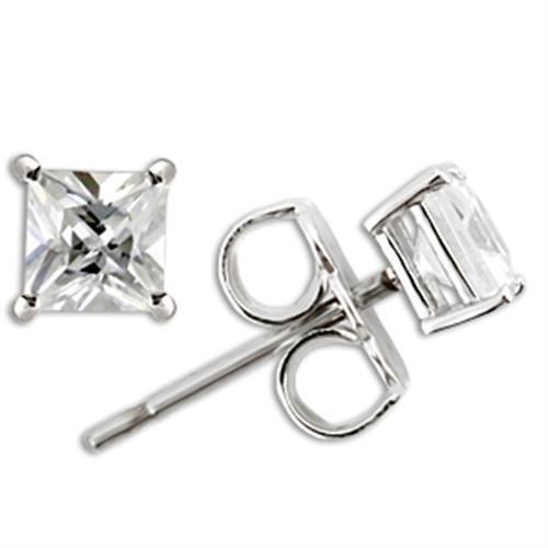 0W158 Rhodium 925 Sterling Silver Earrings featuring AAA Grade clear CZ stone, showcasing elegance and craftsmanship.