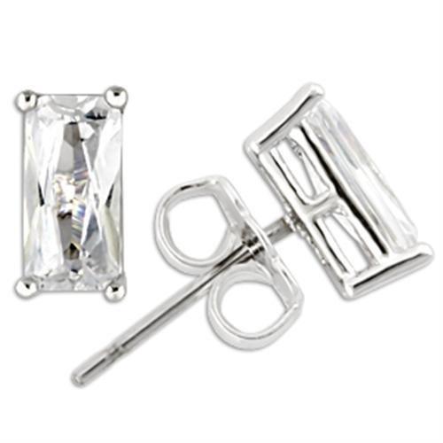 0W162 Rhodium 925 Sterling Silver Earrings featuring AAA Grade CZ, showcasing their elegant design and clear stone.