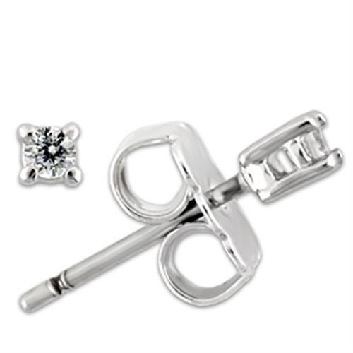 Elegant 0W168 Rhodium 925 Sterling Silver Earrings featuring a clear AAA Grade CZ center stone, showcasing a luxurious design.