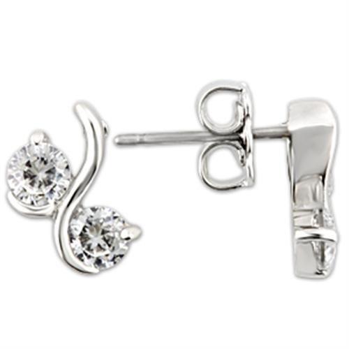0W176 Rhodium 925 Sterling Silver Earrings featuring AAA Grade clear CZ stone, elegantly designed for any occasion.