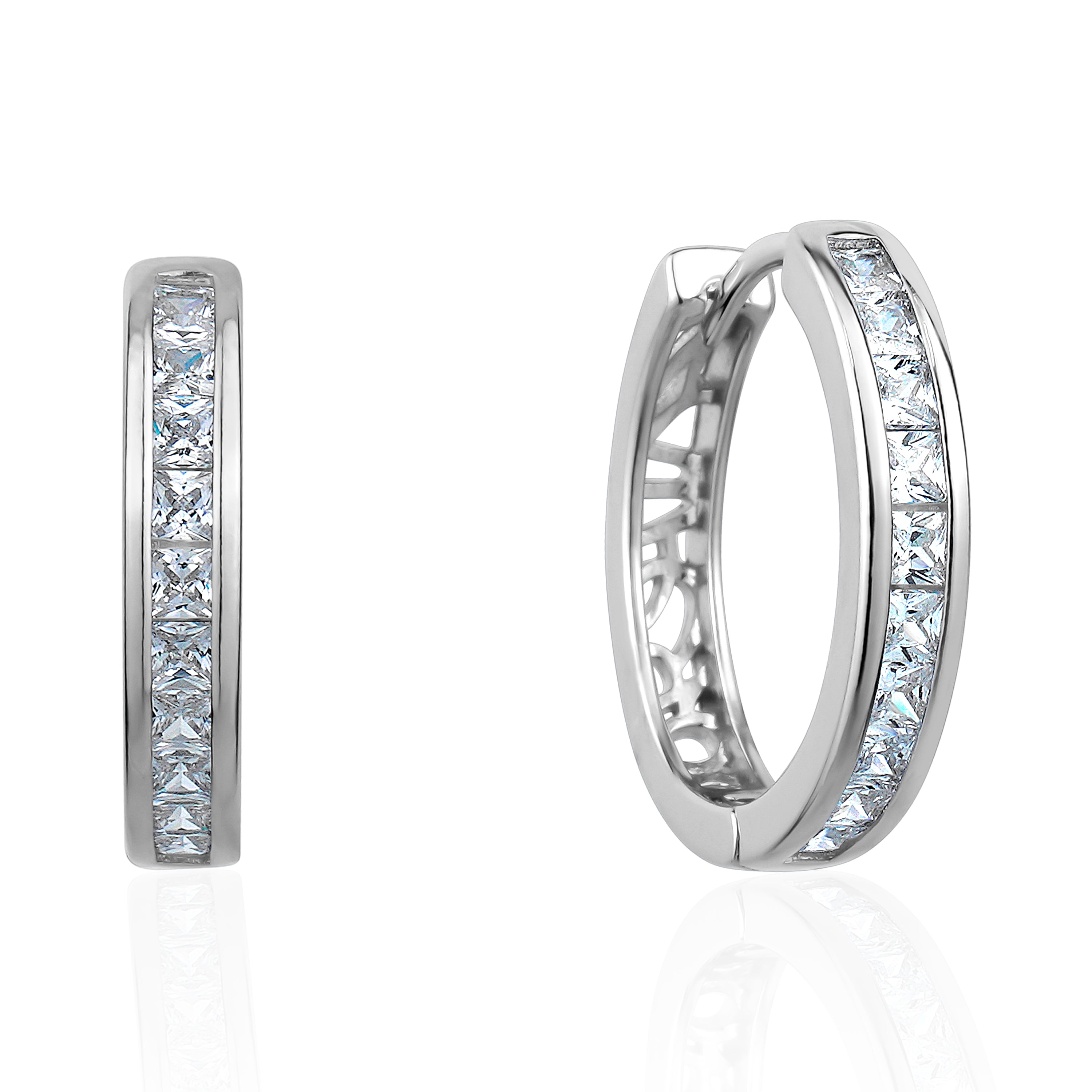 A pair of elegant 3A Cubic Zirconia Small Hoop Earrings made from 925 sterling silver, featuring a rhodium plating for a lustrous finish.