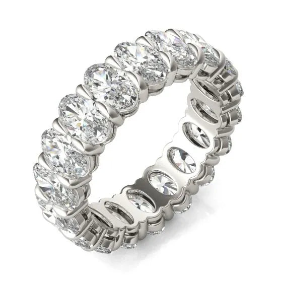 4 CTW Oval Lab Grown Diamond Couture Classic Eternity Ring in 14K White Gold, featuring a continuous band of oval diamonds.