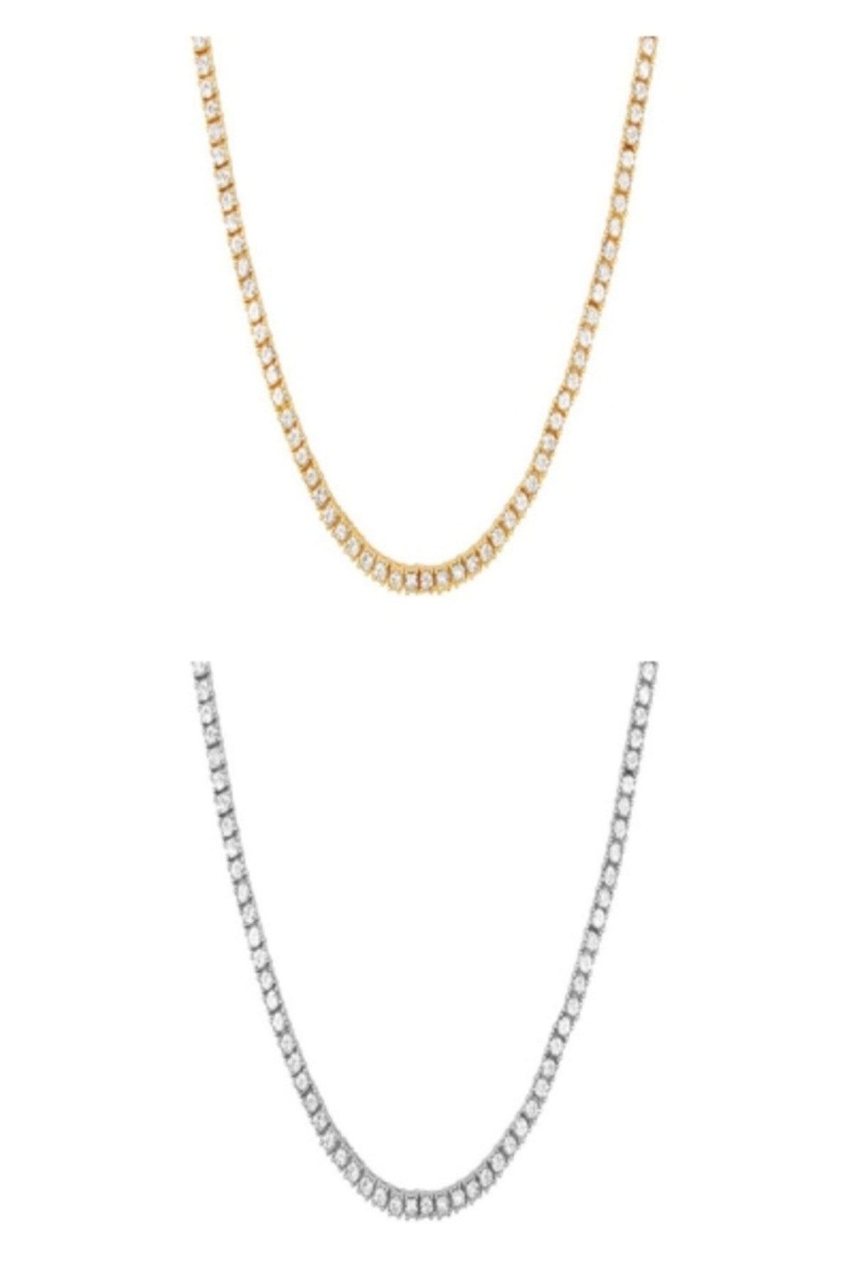 4MM Tennis Hip Hop Chain featuring round stone accents, gold and silver clasps, showcasing a stylish design.