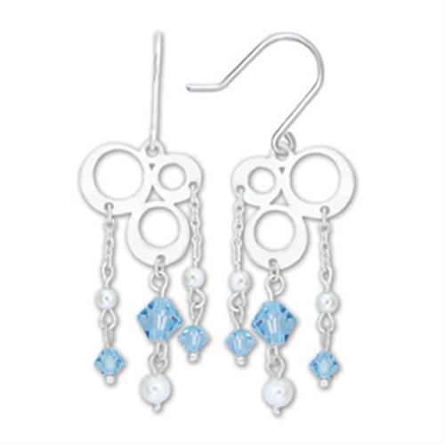 A pair of high-polished 925 sterling silver earrings featuring sea blue synthetic spinel stones, elegantly designed for any occasion.