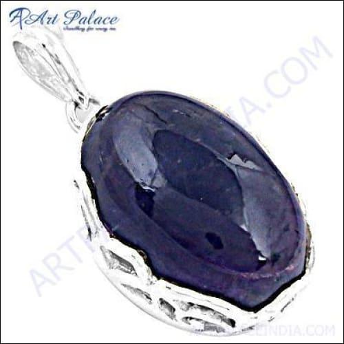925 Silver Amethyst Gemstone Pendant featuring intricate fretwork design, showcasing a regal purple gemstone set in handcrafted silver.