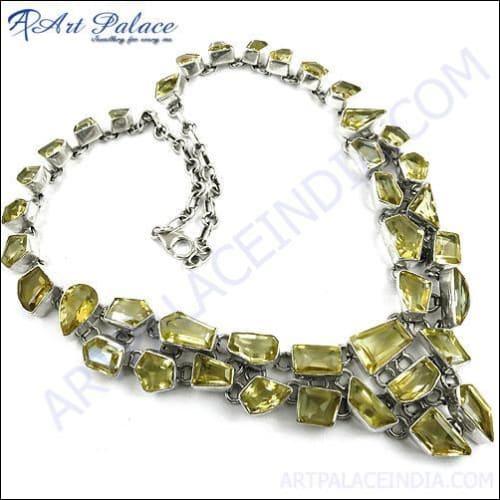 A stunning 925 silver necklace featuring vibrant citrine gemstones, showcasing intricate silverwork and a radiant design.