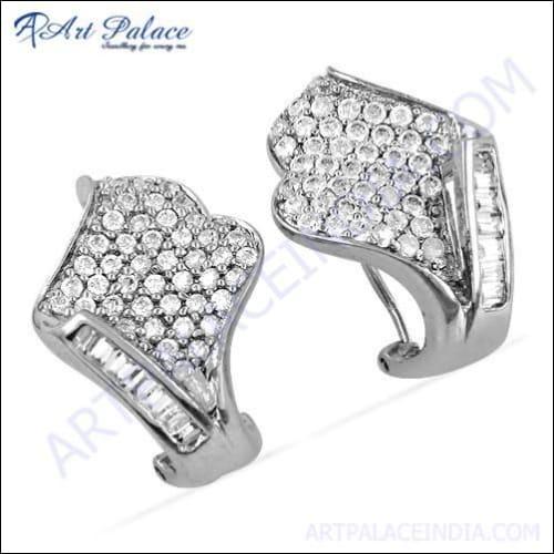 A pair of sparkling 925 silver cubic zirconia earrings designed for girls, showcasing their elegant and stylish appearance.