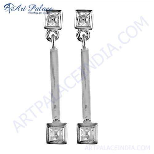 Elegant 925 silver earrings featuring sparkling cubic zirconia gemstones, showcasing a stylish design perfect for any occasion.