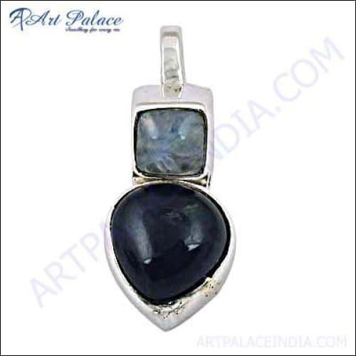 925 Silver Faceted Gemstone Pendant showcasing Amethyst and Rainbow Moonstone, elegantly designed with intricate details.