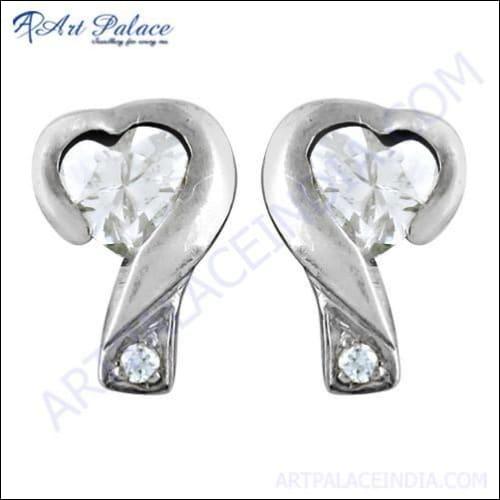 A pair of 925 silver heart design stud earrings featuring sparkling cubic zirconia stones, elegantly crafted for a timeless look.