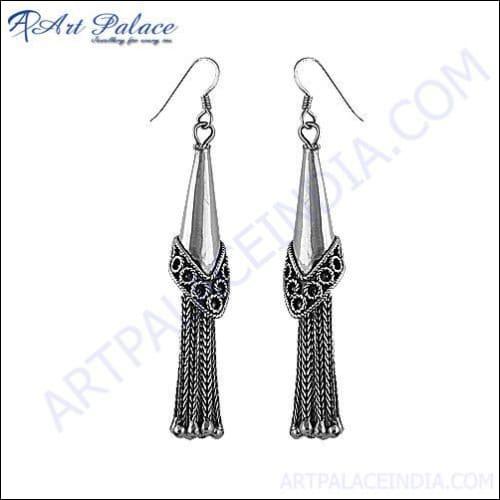 Elegant 925 silver long earrings designed for festival wear, showcasing intricate detailing and a stylish finish.