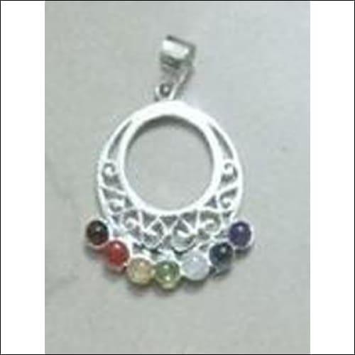 925 Silver Multi-Gemstone Circle Pendant showcasing vibrant gemstones in a circular design, perfect for elegant styling.