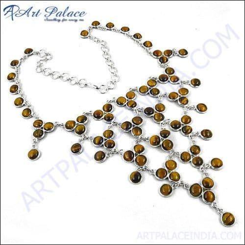 Elegant 925 Silver Necklace featuring natural Tiger Eye gemstones with a captivating golden-brown hue and chatoyant glow.