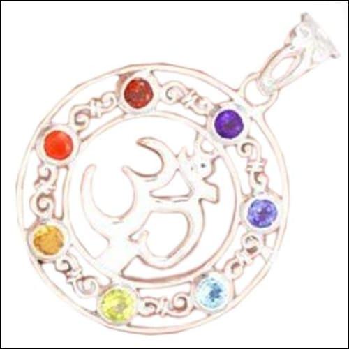 925 Silver Om Style Chakra Pendant featuring multistone design, showcasing intricate craftsmanship and vibrant colors.