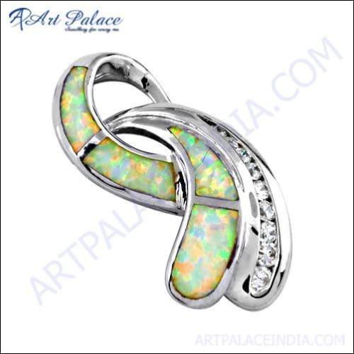 925 Silver Pendant featuring intricate inlay craftsmanship and sparkling cubic zirconia, showcasing elegance and artistry.