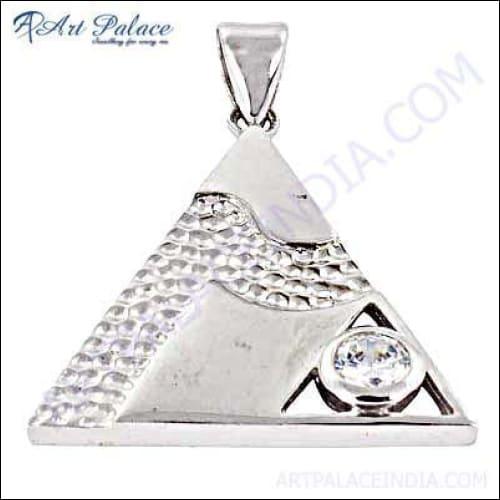 925 Silver Triangle CZ Pendant showcasing a sparkling cubic zirconia in a modern triangle design, perfect for fashion accessories.