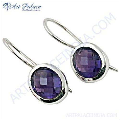 A pair of elegant 925 sterling silver earrings featuring stunning amethyst gemstones in a new hook style, perfect for any occasion.
