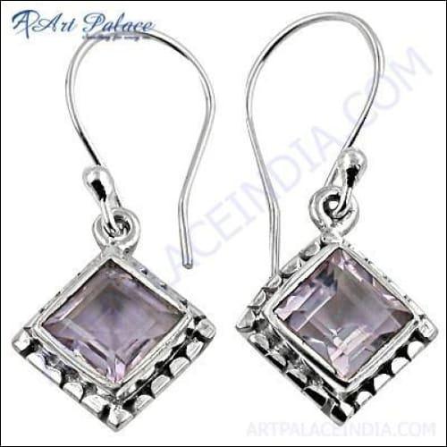 Elegant 925 Sterling Silver Amethyst Gemstone Earrings showcasing intricate design and vibrant purple stones.
