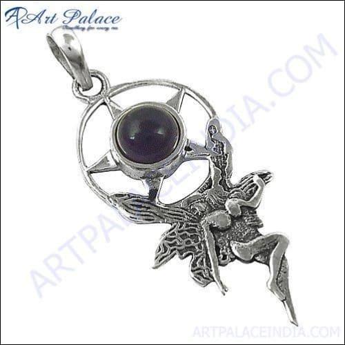 A beautifully crafted 925 sterling silver pendant featuring an angel design, showcasing intricate details and a polished finish.