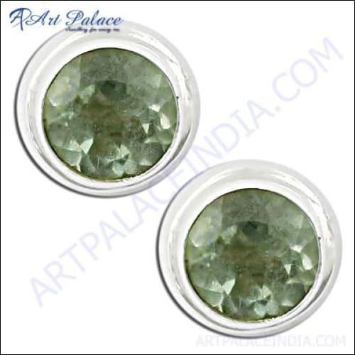 Elegant 925 sterling silver earrings featuring natural green amethyst gemstones, showcasing a stylish design perfect for any occasion.