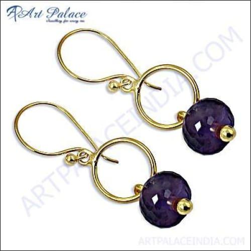 Elegant 925 sterling silver gold plated earrings featuring a stunning amethyst gemstone, perfect for any occasion.