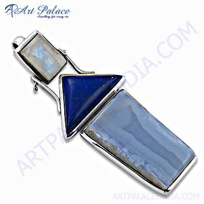 Elegant 925 Sterling Silver Jewelry featuring Blue Lace Agate and Lapis gemstones, showcasing intricate designs and fine craftsmanship.
