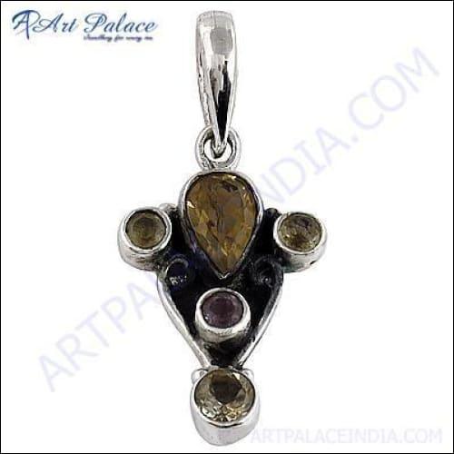 A beautiful 925 sterling silver pendant featuring vibrant amethyst and citrine gemstones, showcasing intricate craftsmanship and elegance.