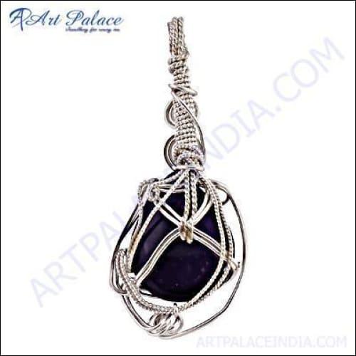 A stunning 925 sterling silver plated amethyst pendant featuring a unique Nets style design, showcasing intricate details and a beautiful purple stone.