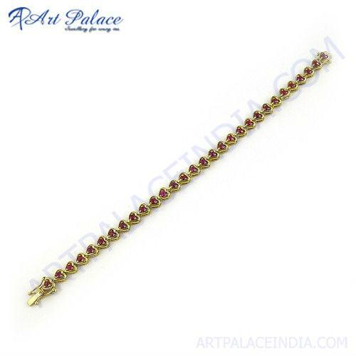 A stunning 925 sterling silver bracelet featuring vibrant red cubic zirconia stones, showcasing elegance and craftsmanship.