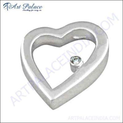925 Sterling Silver Romantic Heart Style Pendant with Cubic Zirconia, showcasing a beautiful heart design and sparkling stones.